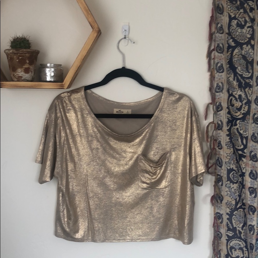 Gold holographic flows crop top